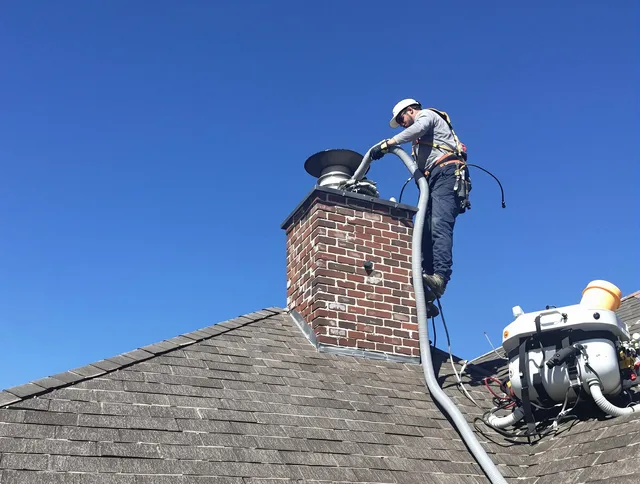 Dedicated Seekonk Chimney Sweep team member cleaning a chimney in Seekonk, MA