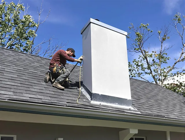 Seekonk Chimney Sweep team member finishing chimney construction in Seekonk, MA