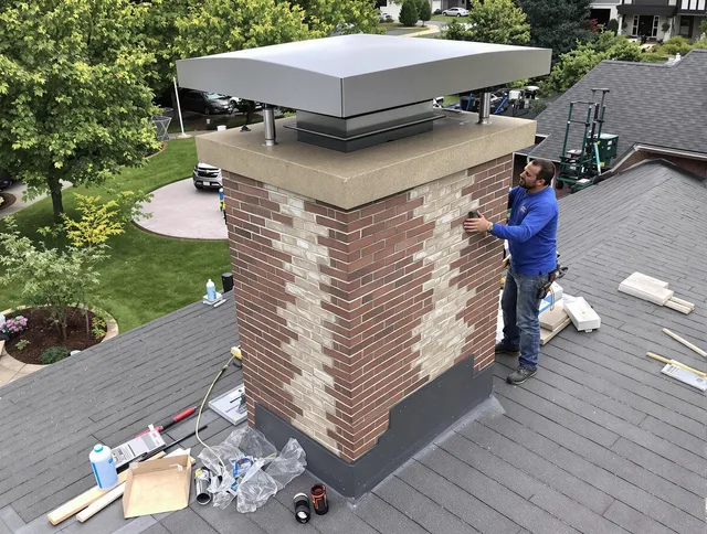 Seekonk Chimney Sweep team working on a custom chimney remodel in Seekonk, MA